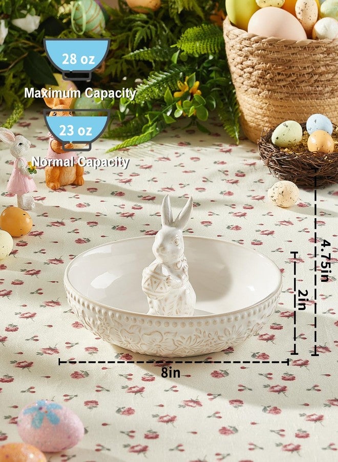 Metahom Easter Candy Dish, Ceramic Bunny Candy Bowl, Floral Decorative Bowl for Easter Home Decor, Office Treats, Party Snacks, 8 Inch, 28 Oz, Cream White - Image 2