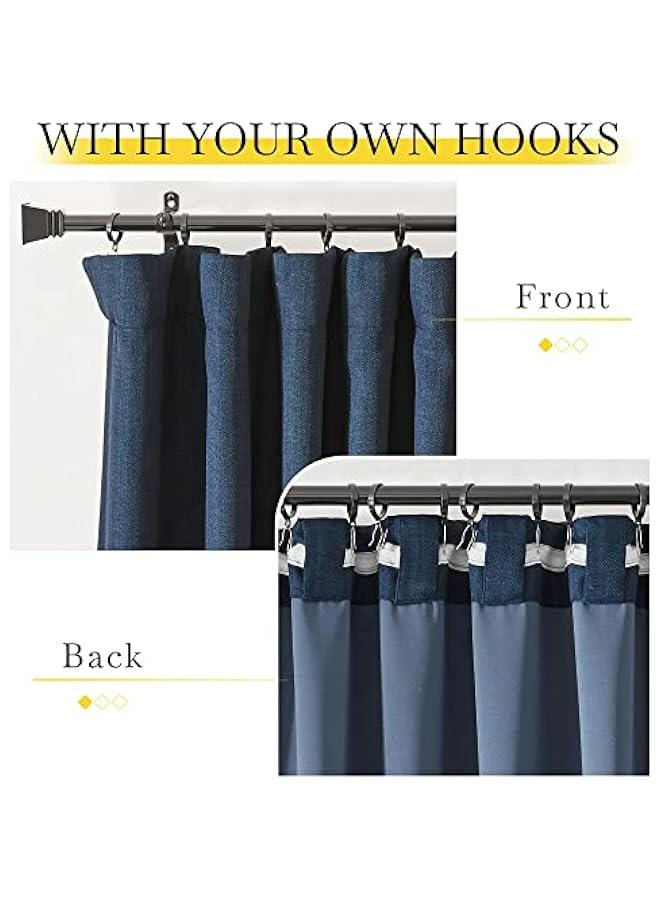 Arabest Room Darkening Navy Blue Curtains for Bedroom, Rod Pocket/Back Tab/Hook Belt Light Blocking Noise Canceling Faux Linen Window Treatments for Living Room, W50 x L90, 2 Panels  - Image 2