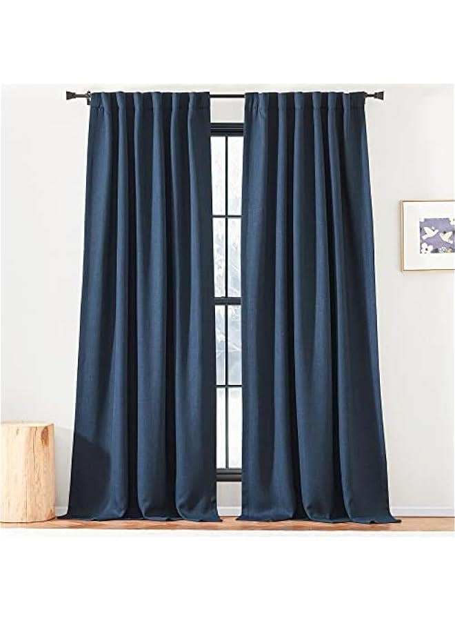 Arabest Room Darkening Navy Blue Curtains for Bedroom, Rod Pocket/Back Tab/Hook Belt Light Blocking Noise Canceling Faux Linen Window Treatments for Living Room, W50 x L90, 2 Panels  - Image 3