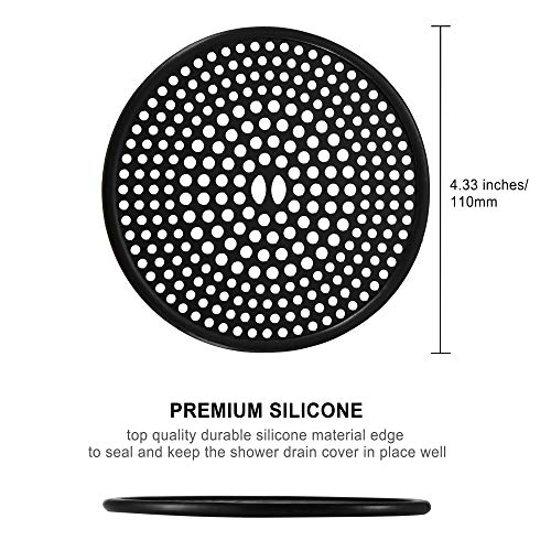 Fipoque 304 Stainless Steel Hair Catcher Shower Drain Cover with Silicone, Shower Stall Drain Strainer, Bathtub Hair Stopper, Bathroom Hair Trap Floor Drain Protector, Matte Black 4.33 Inches Round Flat - Image 2