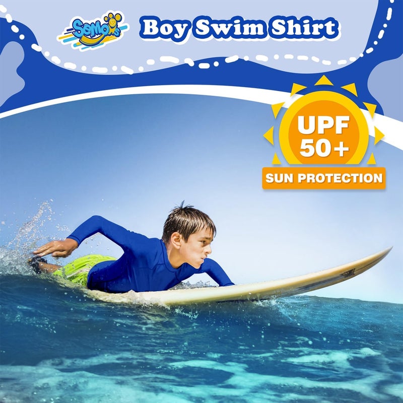 Semois Boys Rash Guard Swim Shirt Short Sleeve for Toddler Kids Youth Rashguard Water Shirt UPF+ 50 Quick Dry Swimming Shirt - Image 2
