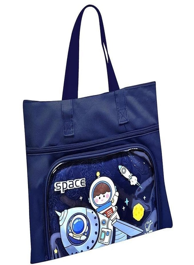 JADUNATH Canvas Carrying Bag, Multi-Purpose Shopping, Tote, Vegetable, Lunch, Travel with Handle Strap and Zipper Lock, Water-Proof Reusable Bag (Dark Blue Astronaut - Bag) - Image 1