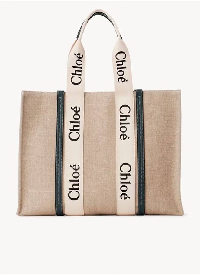 Chloe - LARGE WOODY TOTE BAG IN LINEN - Image 1