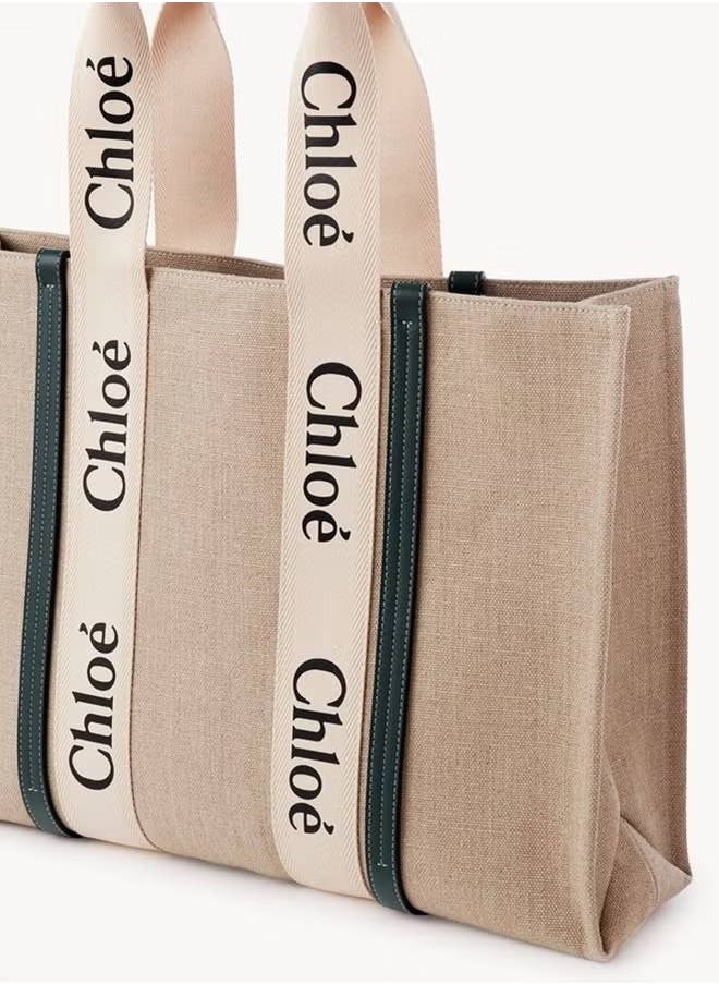 Chloe - LARGE WOODY TOTE BAG IN LINEN - Image 1