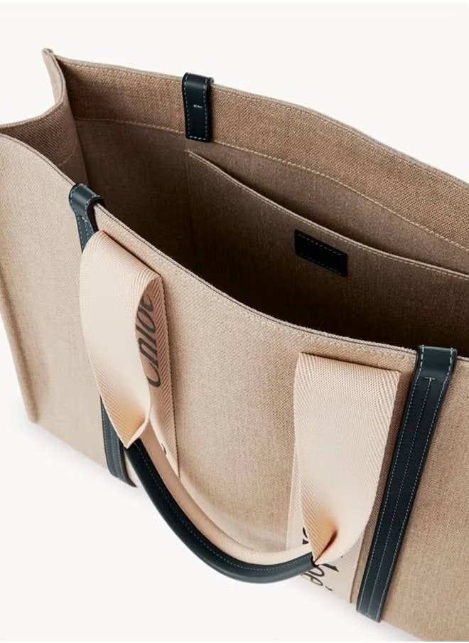 Chloe - LARGE WOODY TOTE BAG IN LINEN - Image 1
