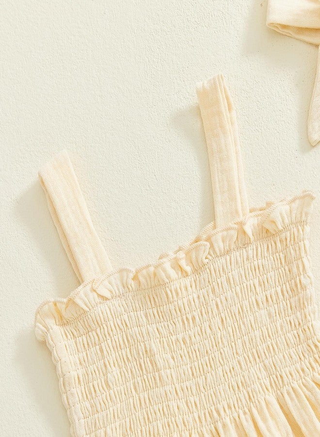 MERSARIPHY Newborn Baby Girl Summer Clothes Boho Linen Sleeveless Smocked Tank Tops Bottom Shorts Set 3Pcs Infant Outfits (Beige, 3-6 Months) - Image 5