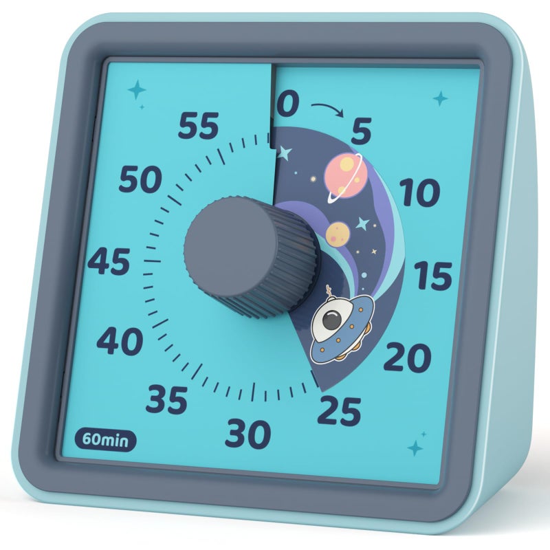 LIORQUE 60 Minute Visual Timer for Kids, Visual Countdown Timer for Classroom Office Kitchen with 'Space Ship' Pattern Design, Pomodoro Timer with Silent Operation (Batteries Included) - Image 1
