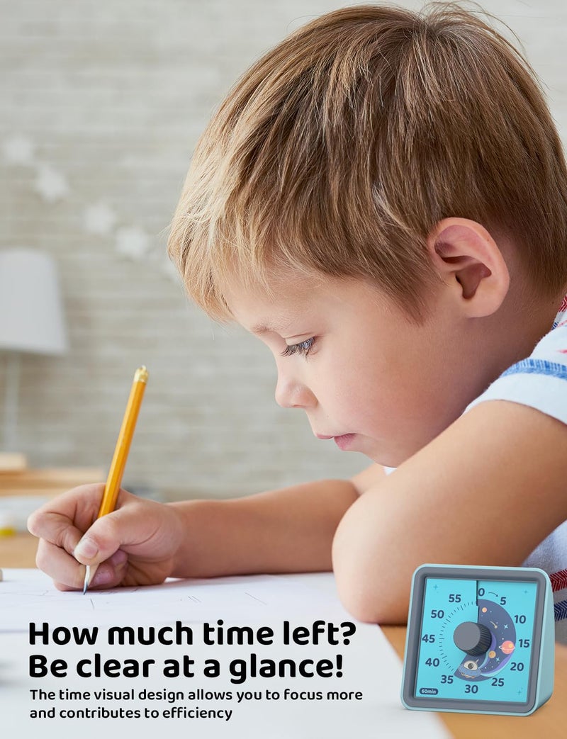 LIORQUE 60 Minute Visual Timer for Kids, Visual Countdown Timer for Classroom Office Kitchen with 'Space Ship' Pattern Design, Pomodoro Timer with Silent Operation (Batteries Included) - Image 2