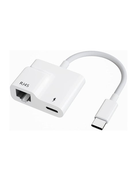 USB C to Ethernet Adapter, 2 in 1 USB C to RJ45 Adapter with 60W PD Type-C Charge Port Supports 10/100Mbps Ethernet Network, Compatible for Android/iPad Pro/Mac/Galaxy and More USB C Devices