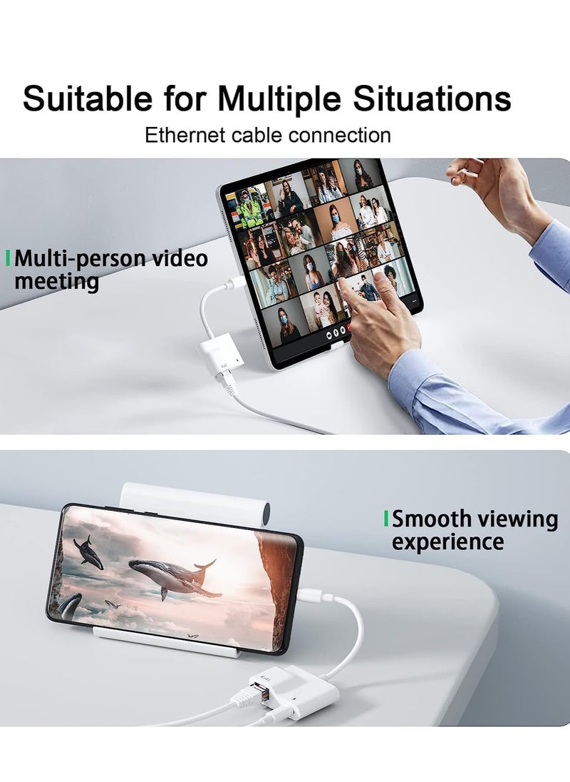 USB C to Ethernet Adapter, 2 in 1 USB C to RJ45 Adapter with 60W PD Type-C Charge Port Supports 10/100Mbps Ethernet Network, Compatible for Android/iPad Pro/Mac/Galaxy and More USB C Devices