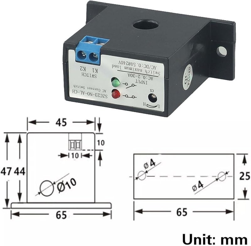 مفتاح استشعار تيار متردد يعمل بالطاقة الذاتية، مفتوح عادةً، 0-30 أمبير مع مؤشر LED، هيكل من مادة ABS، مستشعر MOS لاسلكي، SZC23 NO AL CH - Image 3