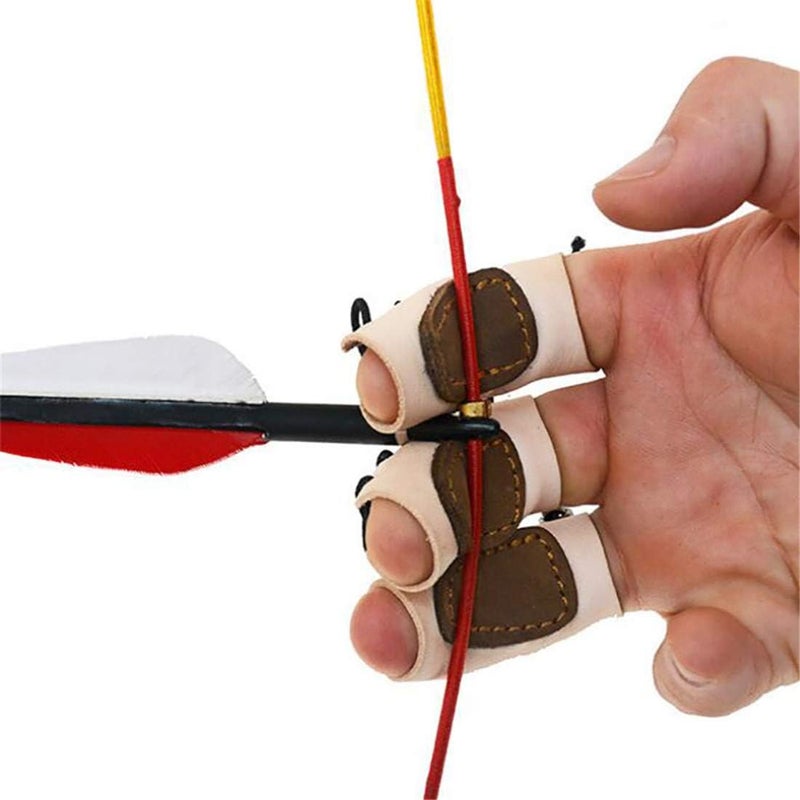 HRCHCG Archery Gloves Bow Finger Tab Leather Tradition Recurve Bow American Hunting Bow Hand Guard Protect Hand Finger (Pack of 3) - Image 1