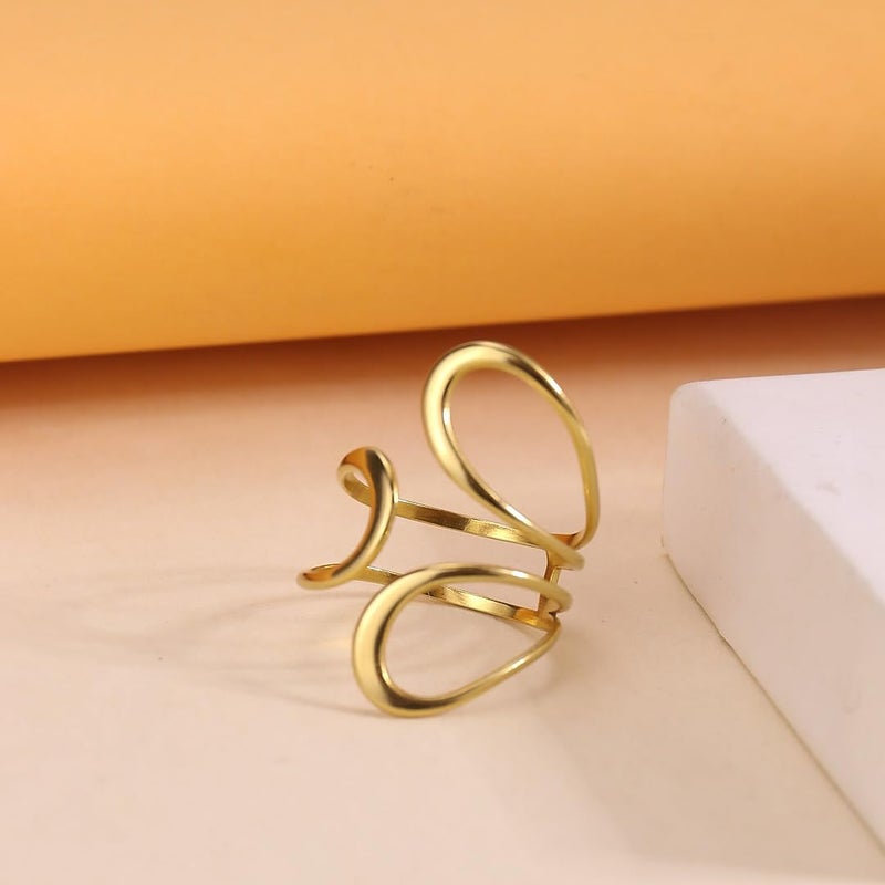 CSIYANJRY99 Gold Rings for Women Non Tarnish Adjustable Thumb Ring for Women Finger Ring Chunky Gold Silver Rings Anillos Para Mujer Stainless Steel New Year Anniversary Birthday Jewelry A-Gold - Image 4