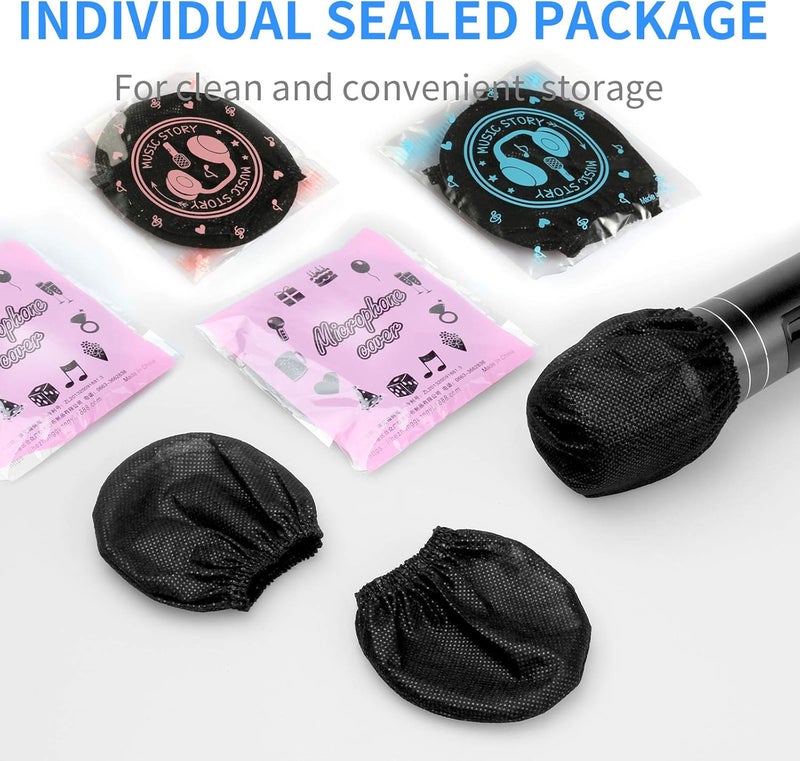 LASMEX Microphone Cover 400pcs (200 pairs) Microphone Covers Disposable Individually Wrapped Mic Cover For Sanitary Mic Covers Disposable For Mic Microphone Windscreen & Pop Filters Black (400 pack-Black) - Image 3