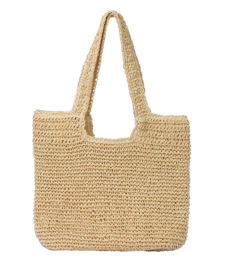 GOLDTIMO Beach Bags for Women - Summer Soft Large Woven Shoulder Purse Handbag, Beach Tote Straw Bag for Summer Vacation, Beige - Image 1