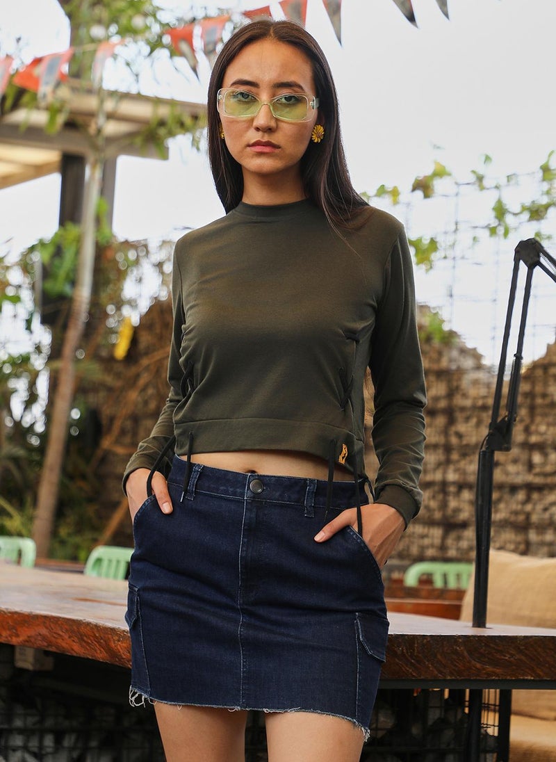 PINACOLADA Women's Forest Green Criss-Cross Cropped Top - Image 1
