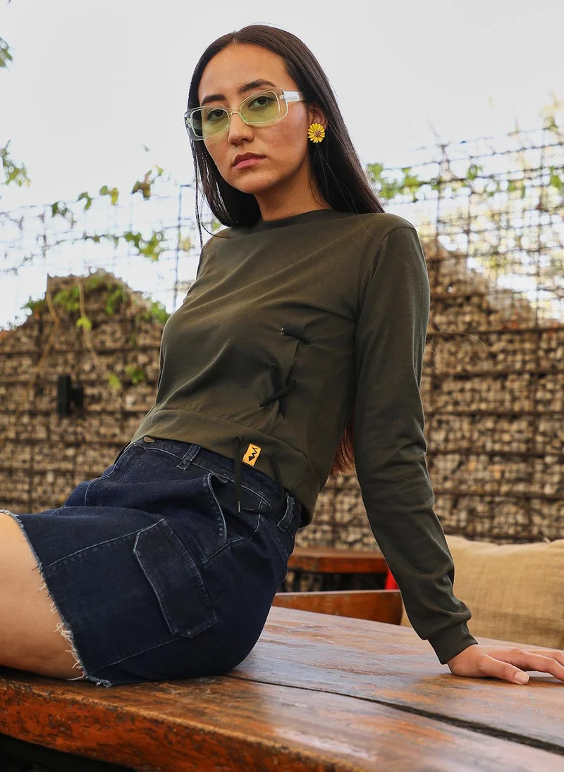 Pinacolada  Women's Forest Green Criss-Cross Cropped Top for Women | Best Price UAE