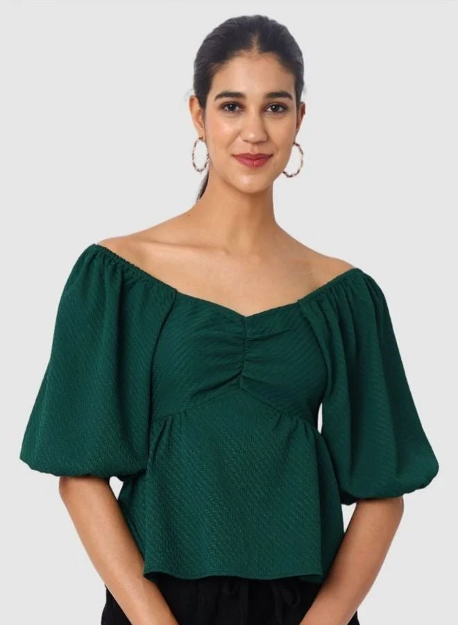 Women Regular Fit Textured Sweetheart Neck Short Sleeve Babydoll Top
