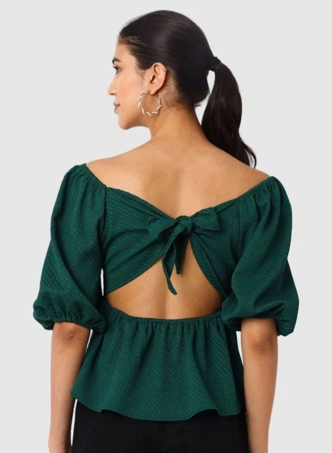 Freehand  Women Regular Fit Textured Sweetheart Neck Short Sleeve Babydoll Top  | Best Price UAE