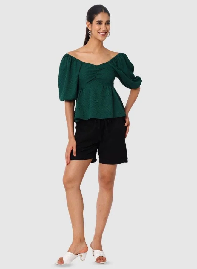 Freehand  Women Regular Fit Textured Sweetheart Neck Short Sleeve Babydoll Top  | Best Price UAE