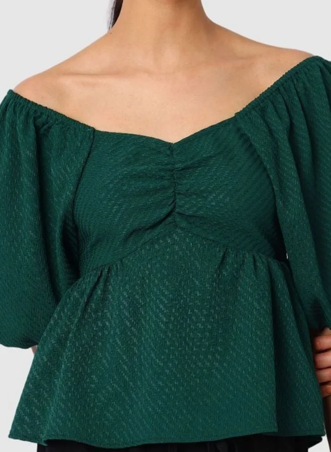 Freehand  Women Regular Fit Textured Sweetheart Neck Short Sleeve Babydoll Top  | Best Price UAE