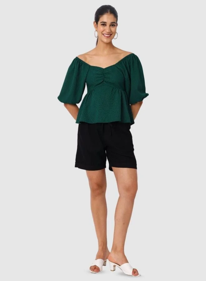 Freehand  Women Regular Fit Textured Sweetheart Neck Short Sleeve Babydoll Top  | Best Price UAE
