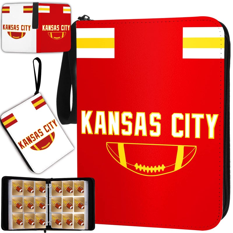 Football Card Binder with Sleeves 900 Pocket Kansas City Football Card Holder for Trading Cards Sports Card 3 Ring Binder Folder Collector Album Storage Book Case Kids Boys Girls Gift
