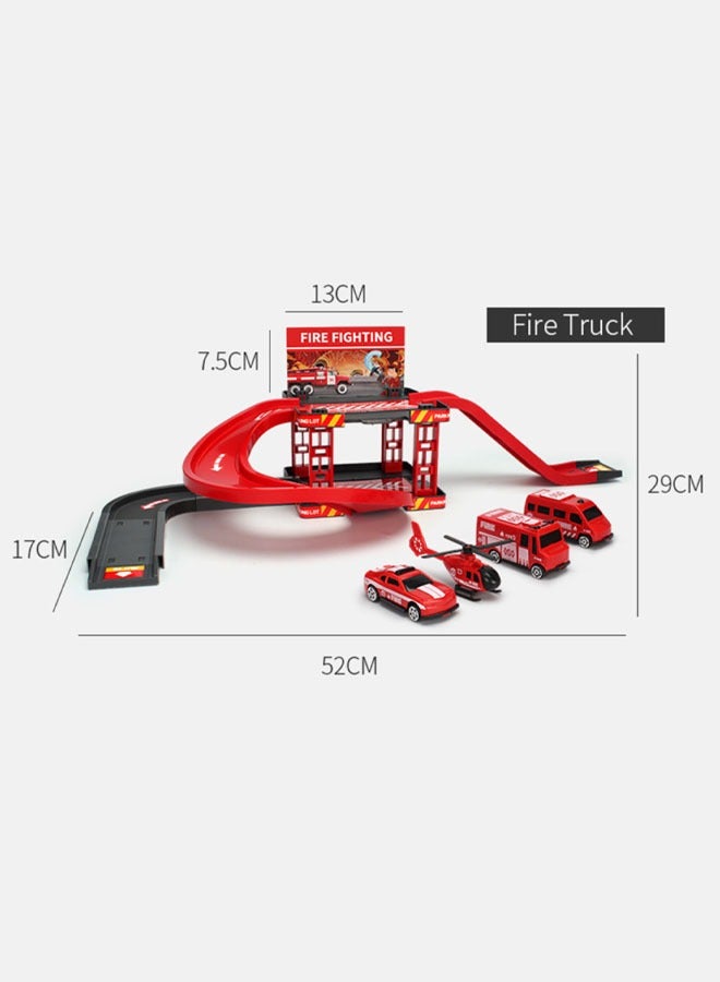 Fire Truck Set With 4 Cars And Plenty Of Accessories, Construction Track Car Set, Flexible Track Toy Set, Diy Construction Vehicle Toy, Easy To Assemble  - Image 2