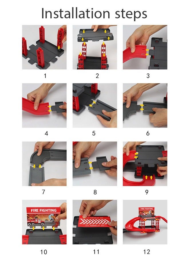 Fire Truck Set With 4 Cars And Plenty Of Accessories, Construction Track Car Set, Flexible Track Toy Set, Diy Construction Vehicle Toy, Easy To Assemble  - Image 4
