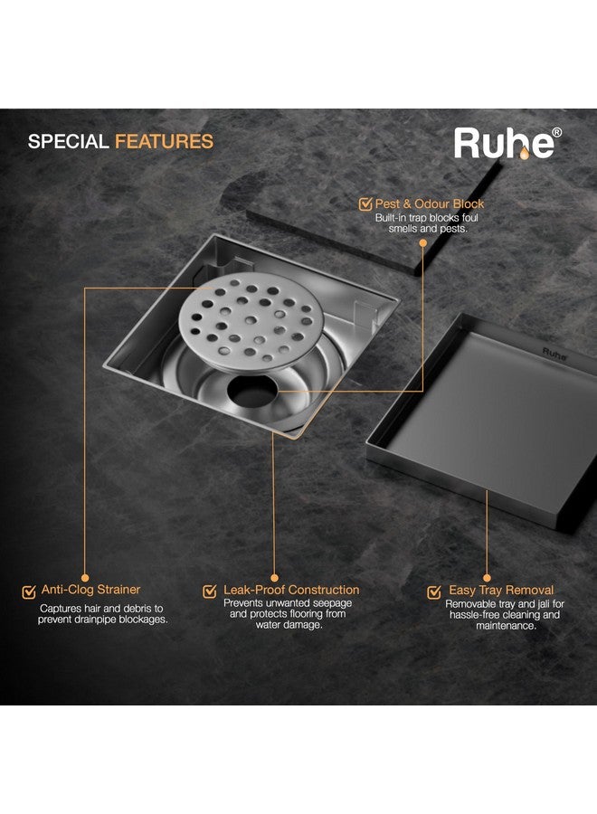 Ruhe® Marble Insert Floor Drain | 304 Stainless Steel Invisible Shower Drain Channel | 5 x 5 Inches Waste Water Floor Drain for 21mm Marble - Image 4