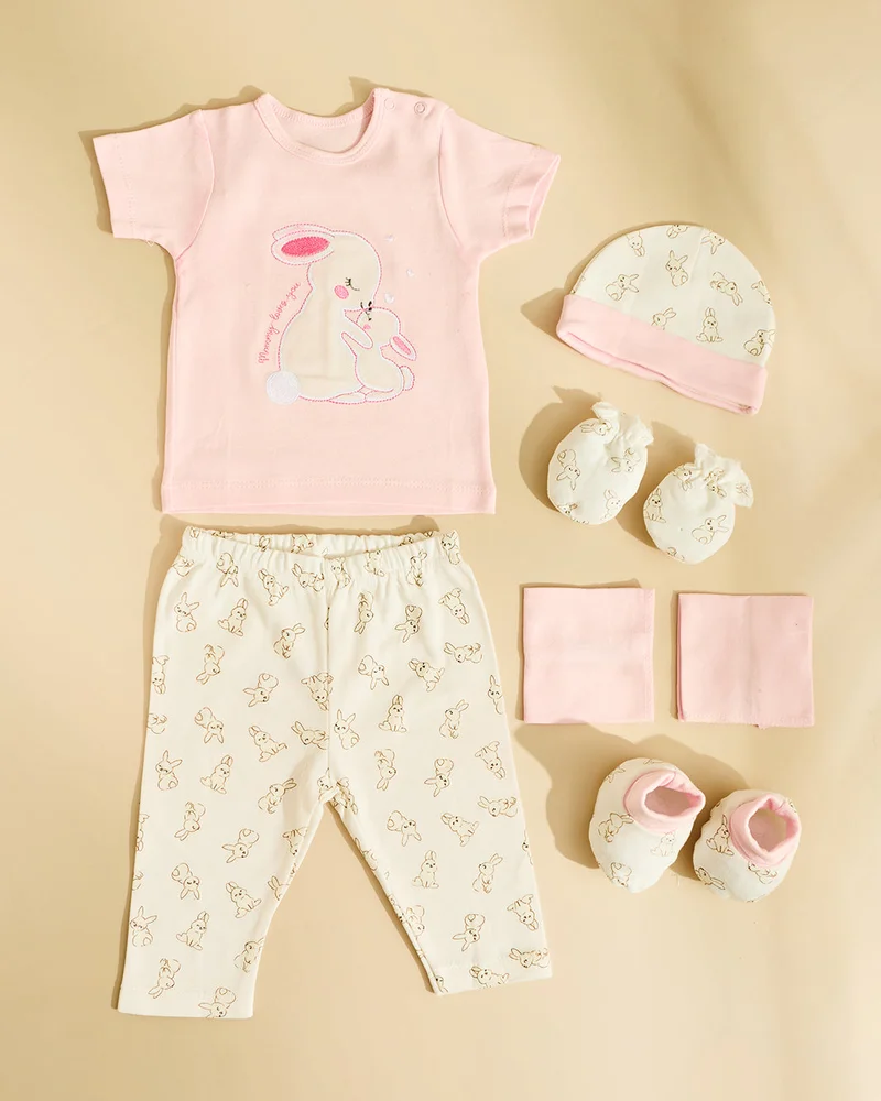 REDTAG Baby Pink And Ivory Rabbit Gift Set 8 Piece