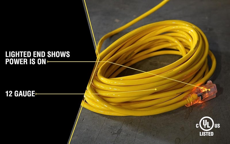 Woods Yellow Jacket 2883 12/3 Heavy-Duty 15-Amp SJTW Contractor Extension Cord with Lighted Ends - 7.6m - Image 3