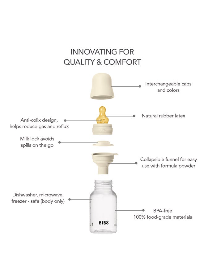 BIBS - Pack Of 1 Baby Bottle Round Nipple Latex 150 Ml Slow Flow, Ivory, 0 Months + - Image 1