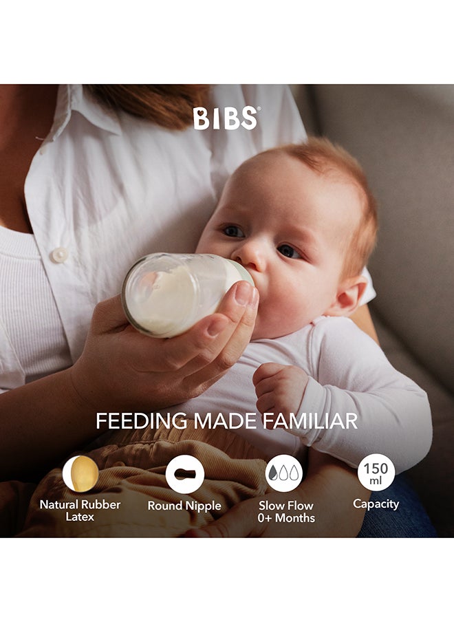 BIBS - Pack Of 1 Baby Bottle Round Nipple Latex 150 Ml Slow Flow, Ivory, 0 Months + - Image 1
