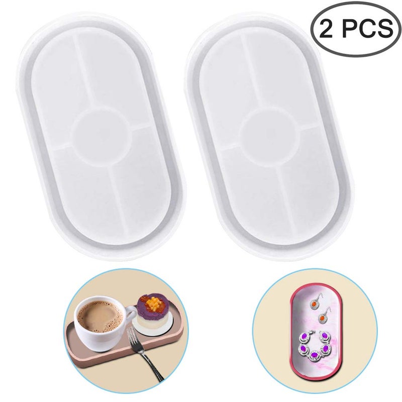 AFUNTA DIY Oval Silicone Coaster Mold,2 Pcs Soft Flexible Oval Crystal Silicone Molds for Casting with Resin, Concrete, Cement and Polymer Clay - Transparent White - Image 2