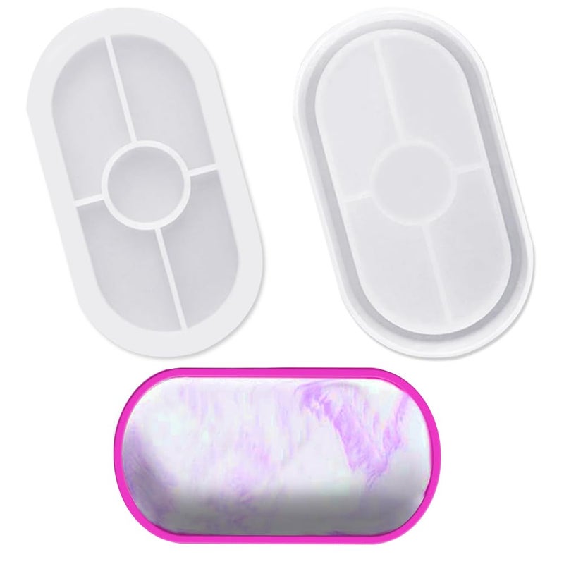 AFUNTA DIY Oval Silicone Coaster Mold,2 Pcs Soft Flexible Oval Crystal Silicone Molds for Casting with Resin, Concrete, Cement and Polymer Clay - Transparent White - Image 1