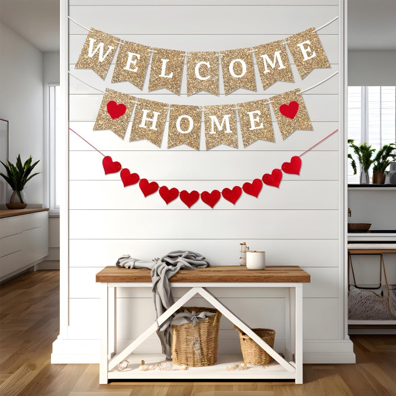 Teniinet Gold Welcome Home Banner - Fully Assembled and Ready to Hang - Glitter Welcome Home Decoration for Housewarming, Military Homecomings, and Family Celebrations - 8 ft Strand(Gold WelcomeHome) - Image 4