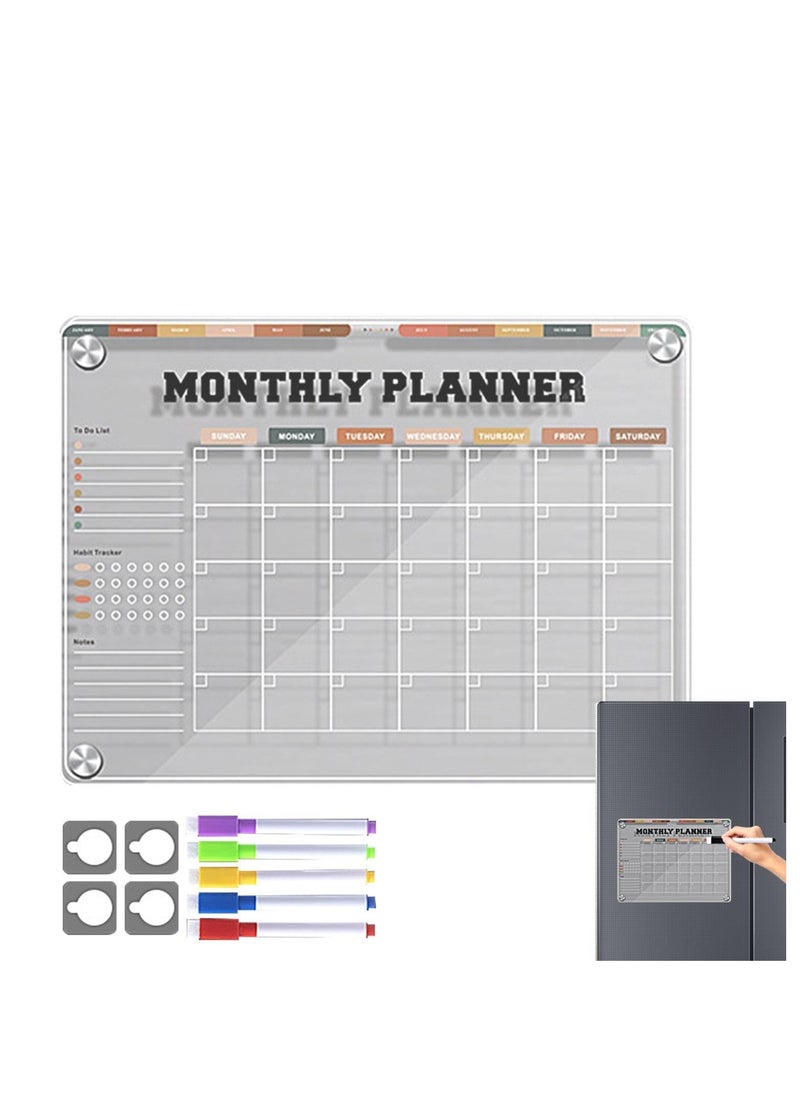 Excefore Fridge Dry Erase Board, Reusable Magnetic Fridge Dry Erase Board, Acrylic Clear Message Board Fridge Notepad, Planner Board for Monthly Grocery List, Kitchen Planner, 12x9in  - Image 1