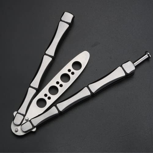 The AutoStory Premium Butterfly Knife Trainer : Perfect Your Flipping Tricks with Safe and Durable Stainless Steel Tool to Practice and Train (Skeleton, Silver) - Image 2