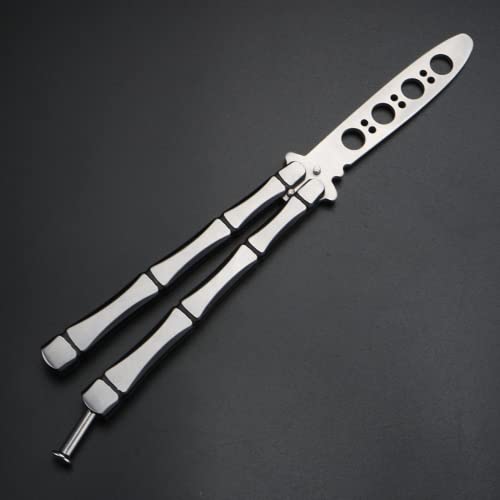 The AutoStory Premium Butterfly Knife Trainer : Perfect Your Flipping Tricks with Safe and Durable Stainless Steel Tool to Practice and Train (Skeleton, Silver) - Image 3
