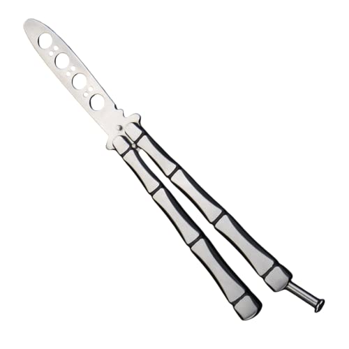 The AutoStory Premium Butterfly Knife Trainer : Perfect Your Flipping Tricks with Safe and Durable Stainless Steel Tool to Practice and Train (Skeleton, Silver) - Image 1