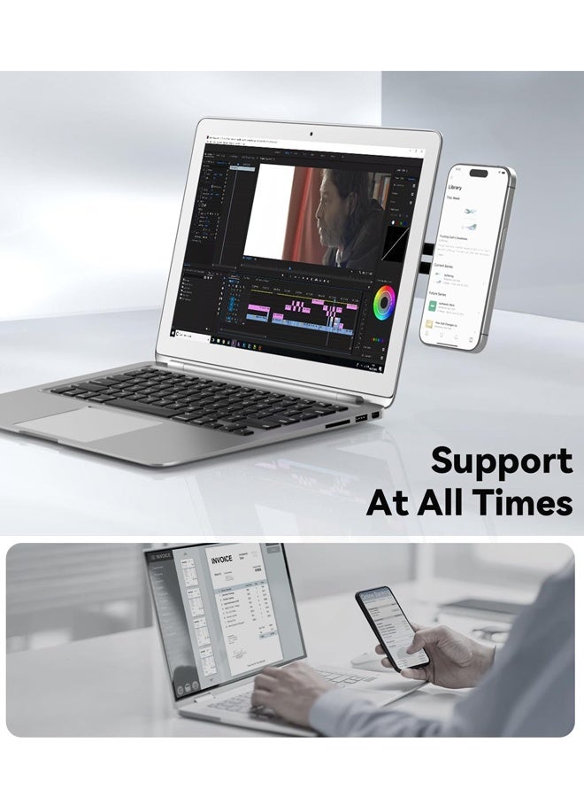 حامل كمبيوتر محمول قابل للتعديل، حامل هاتف مغناطيسي، مشبك تثبيت جانبي رفيع من الألومنيوم لشاشة الكمبيوتر، متوافق مع سلسلة هواتف آيفون وجميع الهواتف، حامل توسيع كمبيوتر محمول قابل للطي، أسود - Image 2