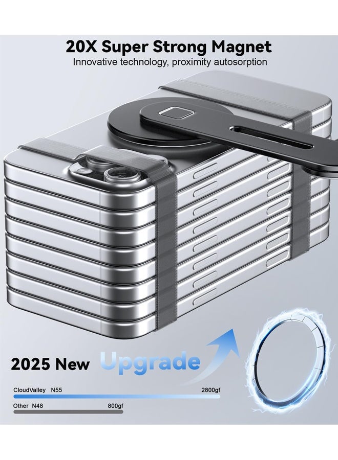 حامل كمبيوتر محمول قابل للتعديل، حامل هاتف مغناطيسي، مشبك تثبيت جانبي رفيع من الألومنيوم لشاشة الكمبيوتر، متوافق مع سلسلة هواتف آيفون وجميع الهواتف، حامل توسيع كمبيوتر محمول قابل للطي، أسود - Image 3