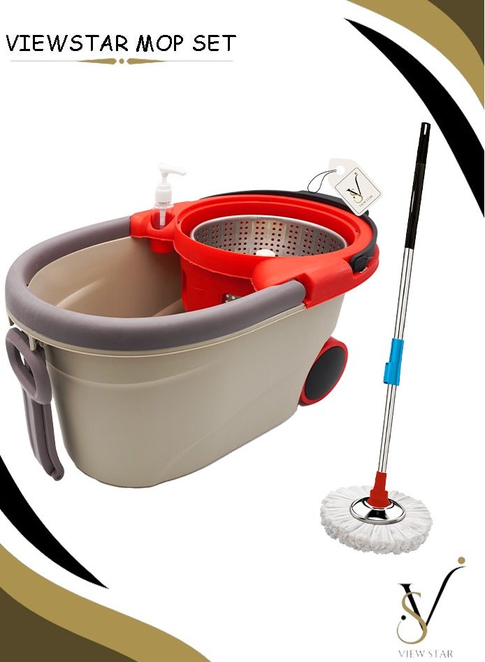VIEW STAR Viewstar Spin Mop with Bucket – 360° Rotating Microfiber Floor Cleaning System with Handle & Wheels – Easy Drying & Refill Pads for Home, Kitchen & Office  - Image 1