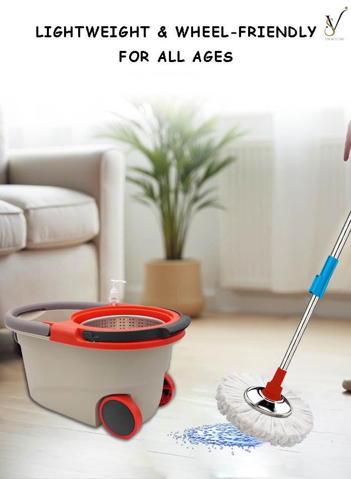 VIEW STAR Viewstar Spin Mop with Bucket – 360° Rotating Microfiber Floor Cleaning System with Handle & Wheels – Easy Drying & Refill Pads for Home, Kitchen & Office  - Image 3