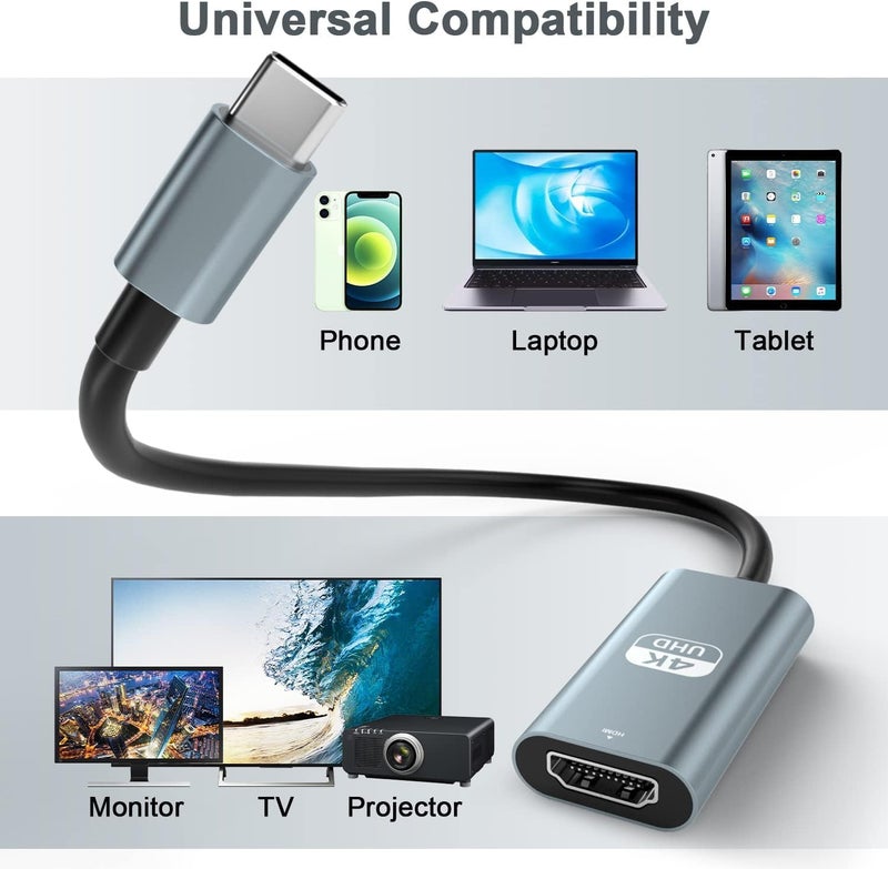 ETZIN USB C to HDMI Adapter 4K@60Hz, Aluminum Type C to HDMI Female Thunderbolt 4/3 Compatible with Phone 16/15 Pro Max Plus, MacB-OOK Pro Air, Pad, Galaxy S25/S24, XPS, EPL-1475H - Image 3