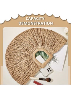 QTKJ Rattan Handbag, Semi-Circular Woven Beach Bag for Women - Handmade, Perfect for Vacation Travel & Daily Use (Khaki)  - Image 3