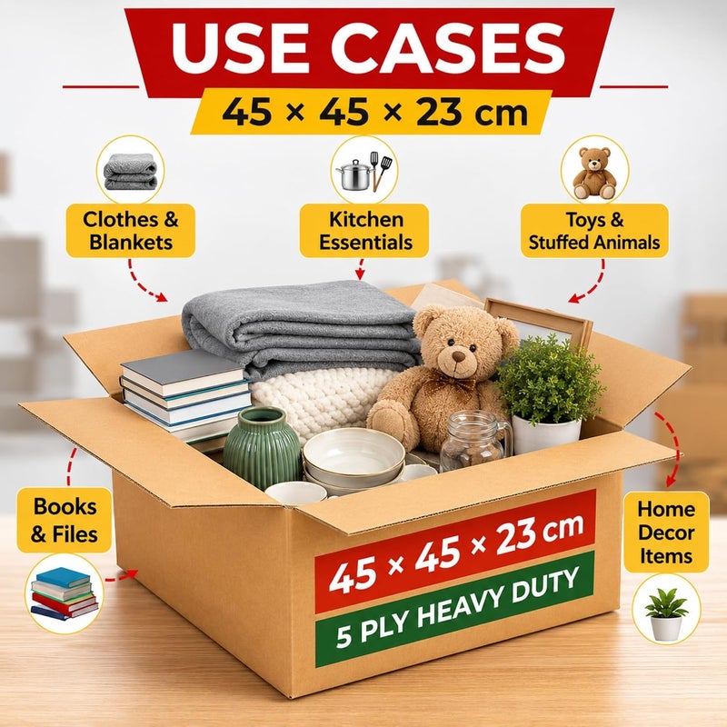 AL FAKHAMA 5 Ply Heavy Duty Corrugated Cardboard Shipping Box - 45x45x23 cm - Image 4