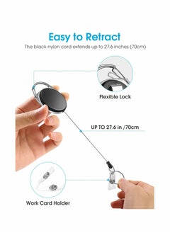 KASTWAVE Black Heavy Duty Retractable Badge Holder with Carabiner Reel with Belt Clip Key Keychain Badge Holders Carabiner Ring and Waterproof Vertical ID Card Holders for Name Card ID Card 3  - Image 5