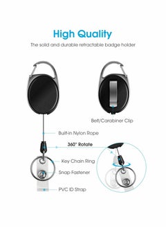 KASTWAVE Black Heavy Duty Retractable Badge Holder with Carabiner Reel with Belt Clip Key Keychain Badge Holders Carabiner Ring and Waterproof Vertical ID Card Holders for Name Card ID Card 3  - Image 4